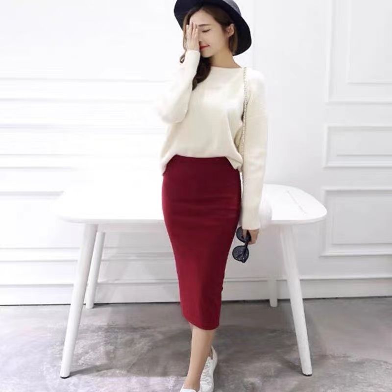 Casual Bodycon Slip Knit Midi Rok Skirt 2128