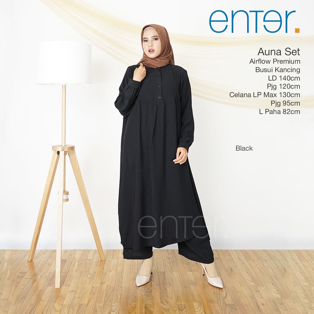 Enter Auna Set Stelan Wanita Kekinian One Set Crinkle Airflow Baju Setelan Jumbo LD 140 Setcel Long Tunik Busui
