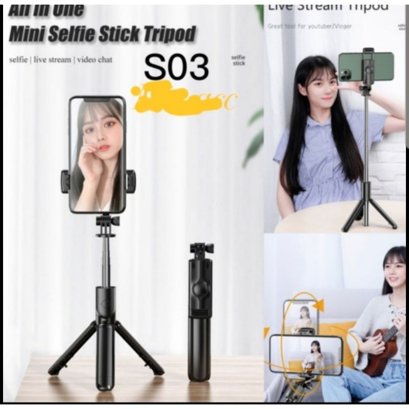 Tongsis bluetooth plus tripod selfie stick 3 in 1 S03 support ios android