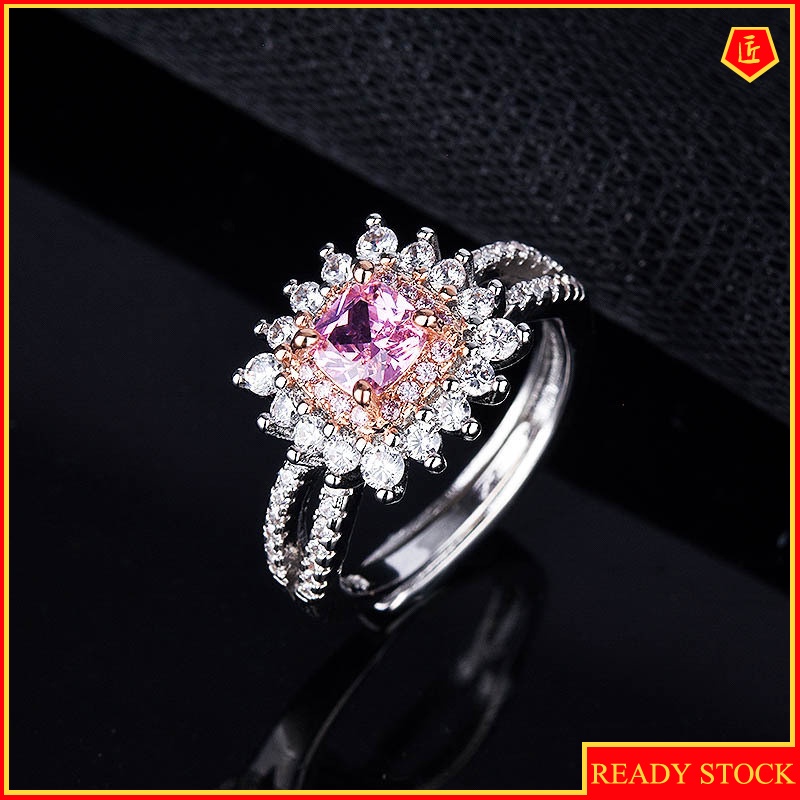 [Ready Stock]Women's Elegant Two-Tone Pink Diamond Ring