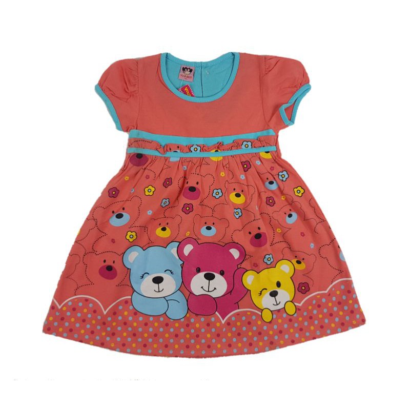 DRESS DASTER ANAK PEREMPUAN UMUR 2-6 TAHUN MOTIF RABBIT CAT BEAR