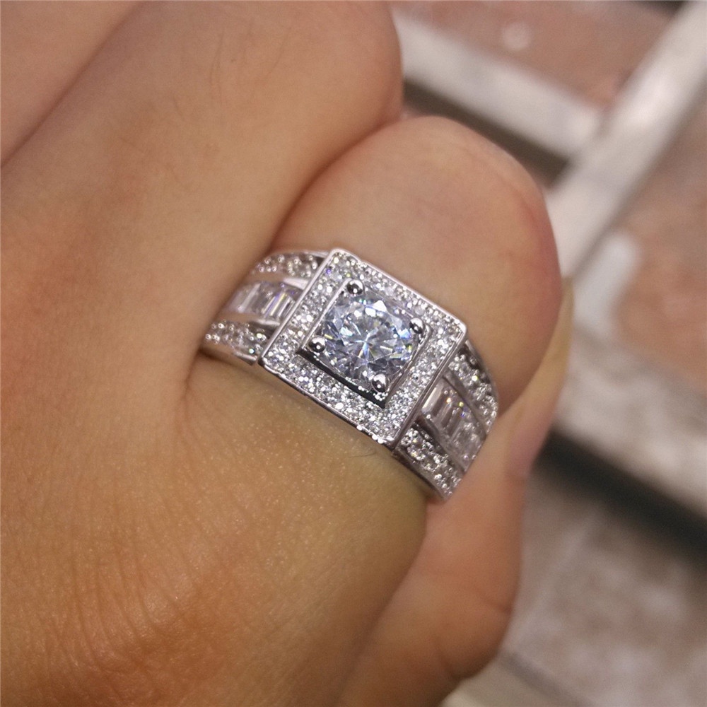 Cincin Berlian Bahan Stainless Steel 925 18K White Gold Untuk Pria