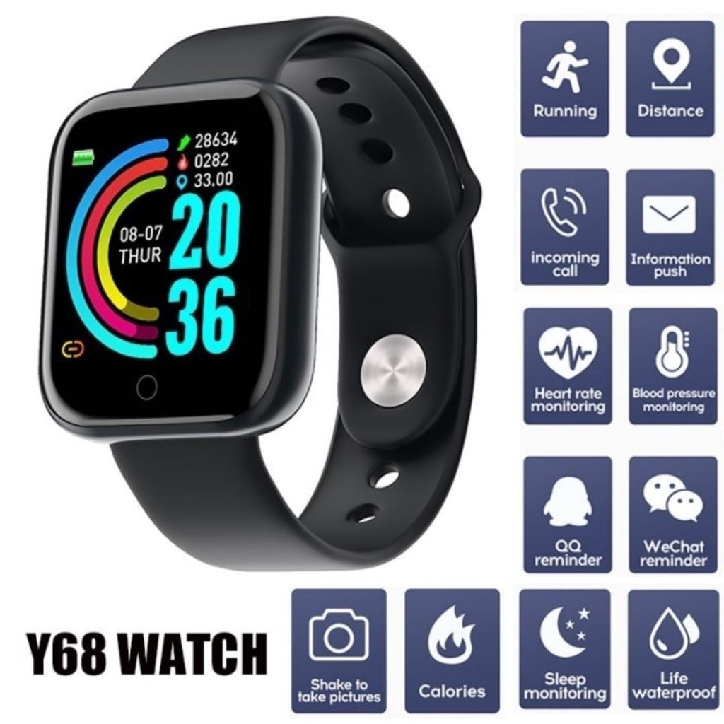 Smart Watch Smartwatch Bluetooth Jam Tangan Pria Wanita Digital Waterproof Y68 Ori