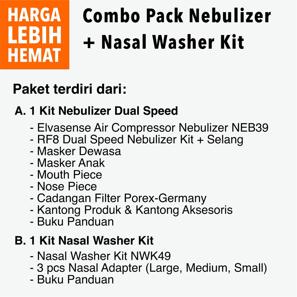 Nebulizer Udara Dual Speed Elvasense Type NEB39 + Nasal Washer Kit (bundle)