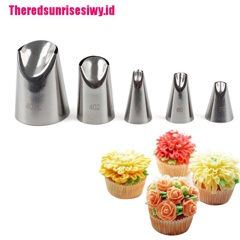 5pcs Spuit Piping Dengan Bahan Stainless Steel Dan Bentuk Bunga Untuk Hiasan Kue