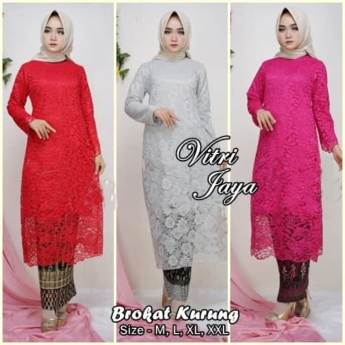 ONSALE  SETELAN KEBAYA BROKAT TUNIK KURUNG 3 WARNA MERAH SILVER FANTA - Merah  TERBARU
