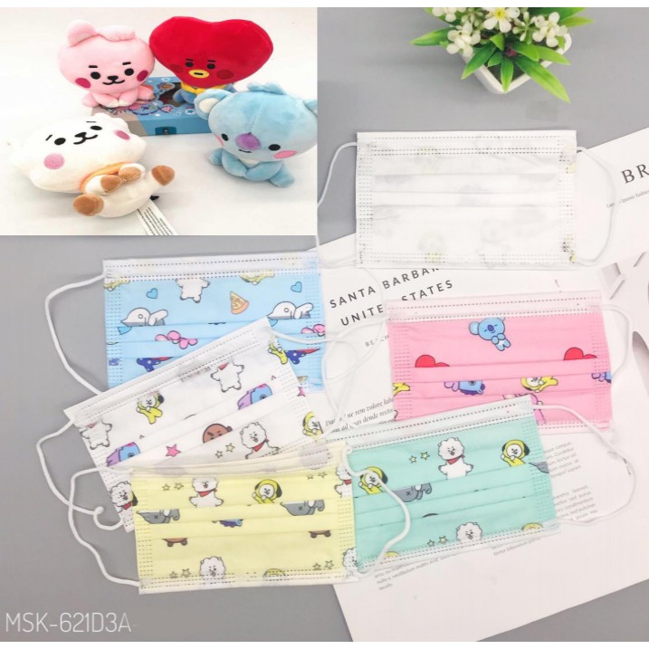 isi 10Pcs/Pack Masker mulut TEBAL Motif Anak BTS BT21 IMPORT 3Ply EKONOMIS K-POP KPOP KOREA IDOL