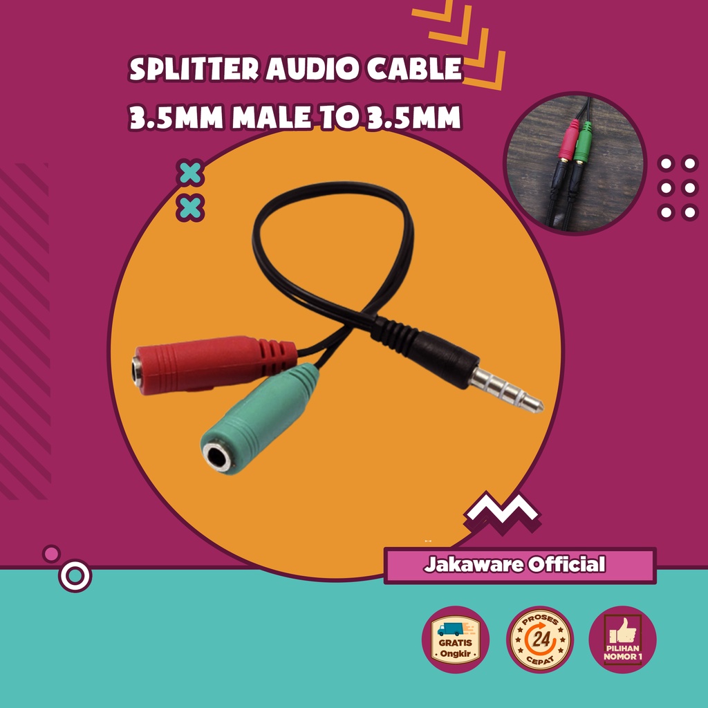 SPLITTER AUDIO CABLE 3.5MM MALE TO 3.5MM HIFI MIC HEADPHONE EARPHONE MICROPHONE MIKROFON MIKROPON MI