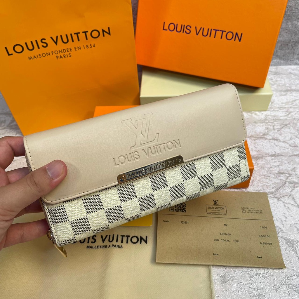 Dompet LV FULLSET Leather Emboss / Dompet Panjang Resleting Dompet Kulit Long Wallet