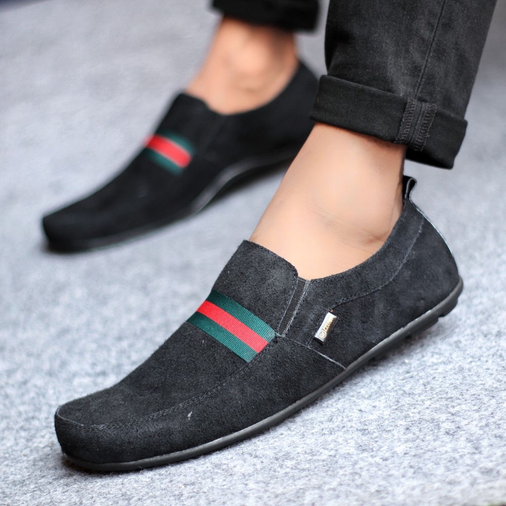 NOMY Sepatu Casual Slip On Pria Kulit Asli Slop Cowok Santai Trendy Kekinian