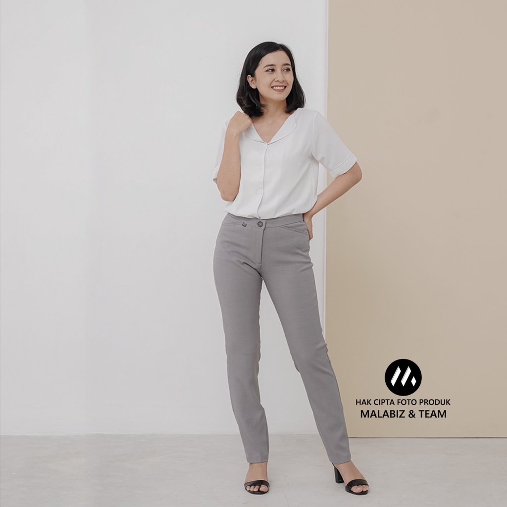 SHANNON LIGHTGREY - Celana Kantor Wanita Slim Fit Bahan Stretch dan Tebal Celana Formal Wanita Celana Panjang wanita Hitam Celana Dasar Wanita Basic Standar Kerja Malabiz