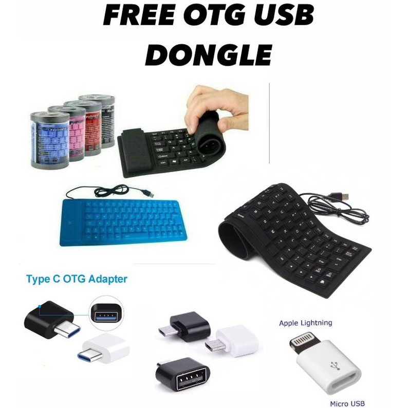 Trend-Paket 2in1 Keyboard Flexible Plus OTG Mikro/Type C Andorid/IOS Untuk HP Android Or Laptop/PC