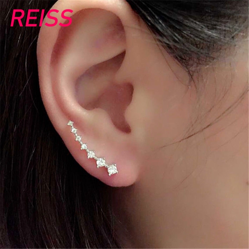 1 Pair Berlian Panjang Bridal Stud Earrings Shiny Ear Hook Emas &amp; Perak