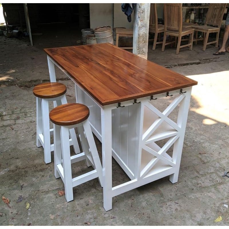 Jual mini bar kitchen set meja dapur minimalis kayu mahoni Indonesia