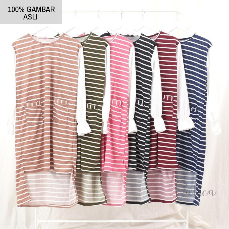 (COD) Daily Things Tunik Salur Kantong 6 Color Zalva Fit XL LD 104cm