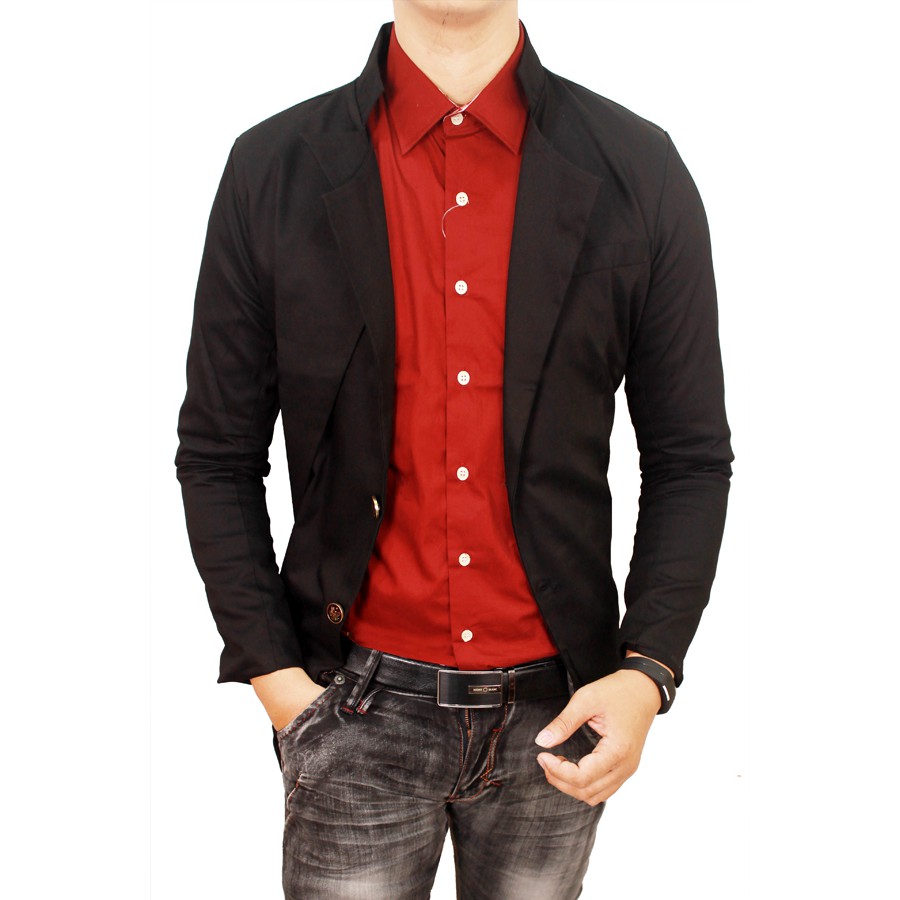 Blazer Slim Fit Pria Korea Katun Hitam – FBL 01