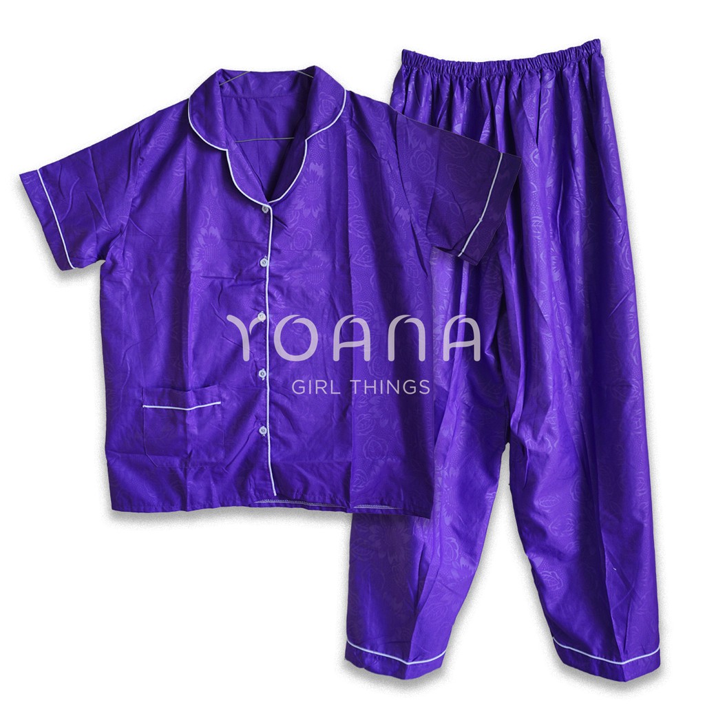 Yoana| Set Baju Tidur Piyama Wanita- Embos HP Ungu