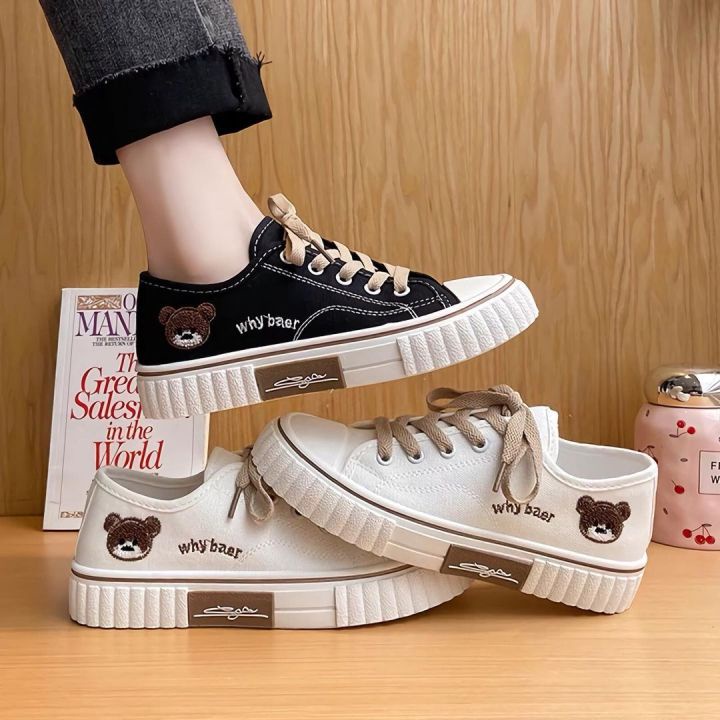 Sepatu Wanita Sneakers Kanvas Korea Teddy Bear Lucu 01-4