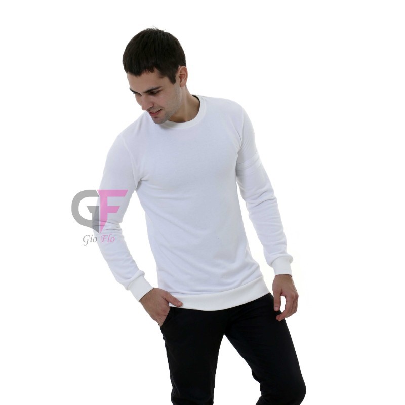 GIOFLO Kaos Distro Simple Polos Panjang Casual Pria Putih / PAN 888