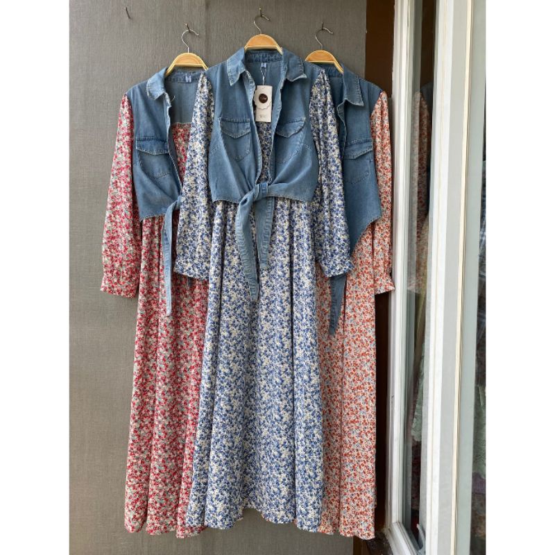 salma maxi, dress jeans import, gamis bunga bangkok, dress premium china, gamis bkk murah