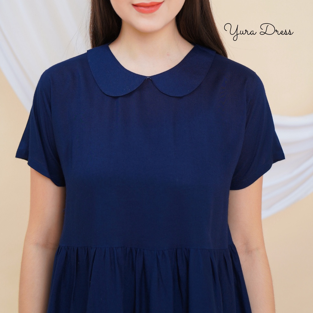 Yura Midi Dress Wanita Rayon Premium Baju Wanita Lengan Pendek Pakaian Fashion Kekinian LD 110 cm
