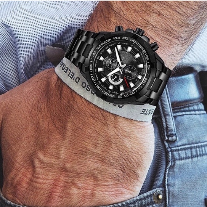 COD Jam Tangan Pria fashion Cowok  Jam  Quartz laki laki Arloji  murah cowo tangan simple Men Watch Stainless steel  M161