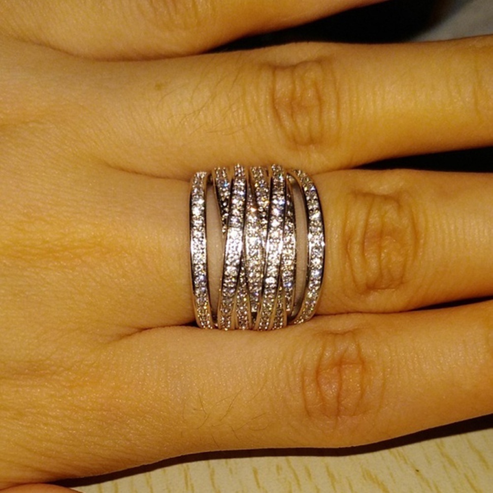 Hu Hu Hu Hu Hu Alat Bantu Pasang Kacamata♡ Cincin Multilayer Model Silang Aksen Berlian Imitasi Untuk Wanita