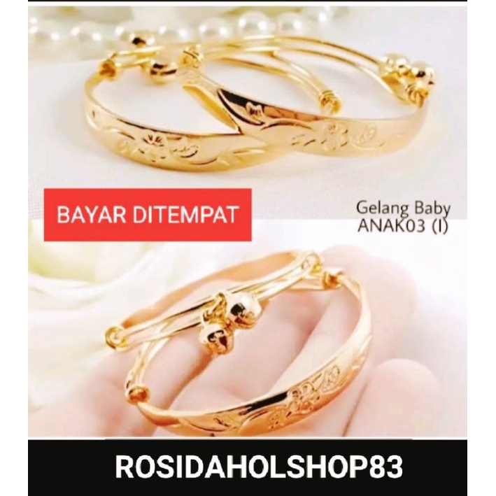 Perhiasan anak anak titanium gelang tangan kolong 2pcs lapis emas gold anti pudar anti karat