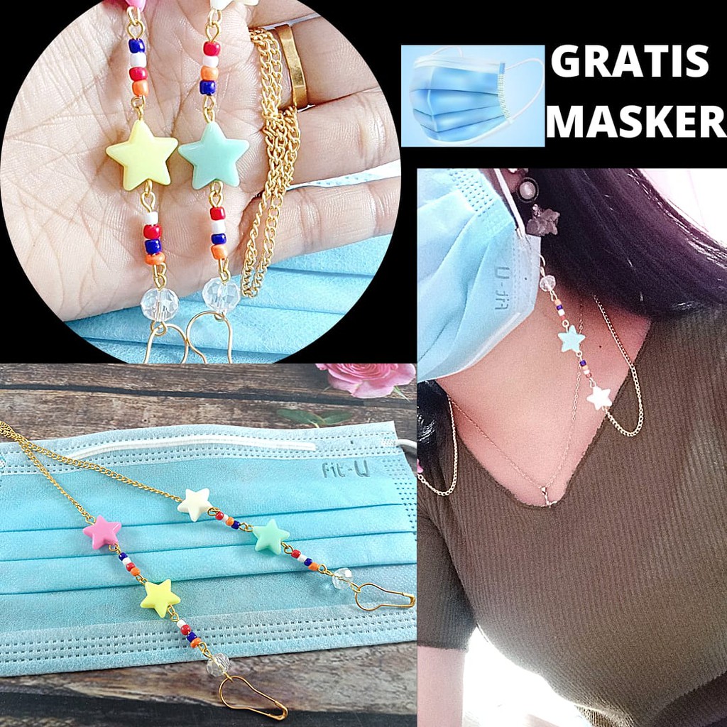 Kalung strap masker Rantai payet Bintang Strap Kalung Masker Korea Bentuk Bintang Kejora Gantung