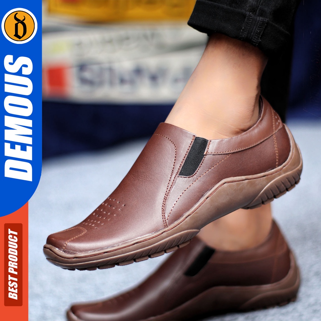 Sepatu Slip On Pria Sepatu Casual Pria Formal Kulit Asli Sepatu Pantofel Kerja Kantor Kuliah Kondangan Sepatu Slop Pria Sepatu Hitam Pria DEMOUS BADIL