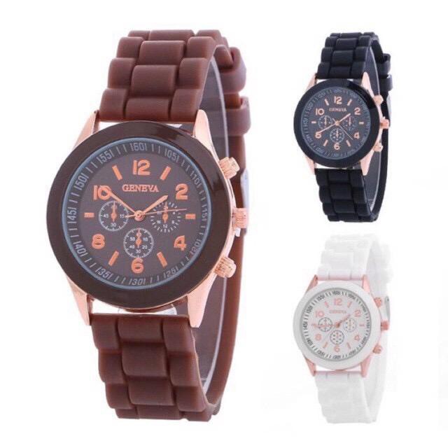 Jam tangan wanita analog geneva  strap silicon cantik murah