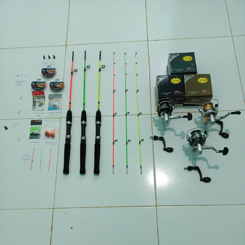 Joran pancing udang nila 3 set galah super lentur murah paket siap pakai carbon ukuran 120 cm