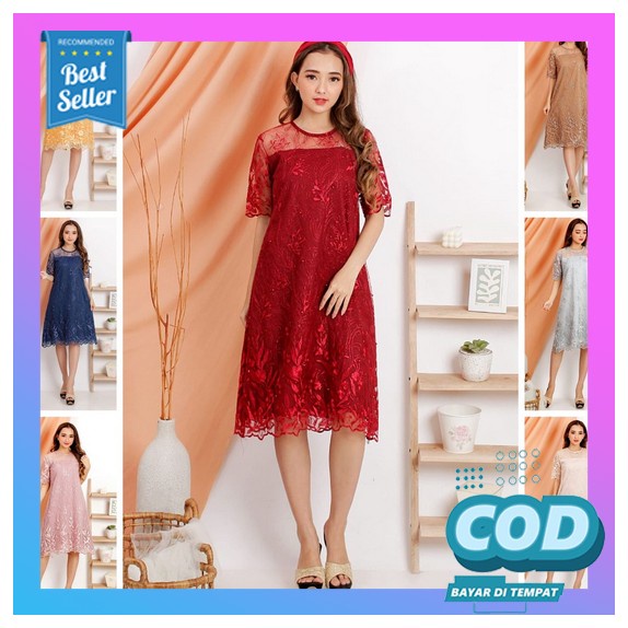 Raegan Ruffle Lace Dress / Casual Dress Korea / Gaun Kondangan Brokat / Dress Brokat Party Dress / D