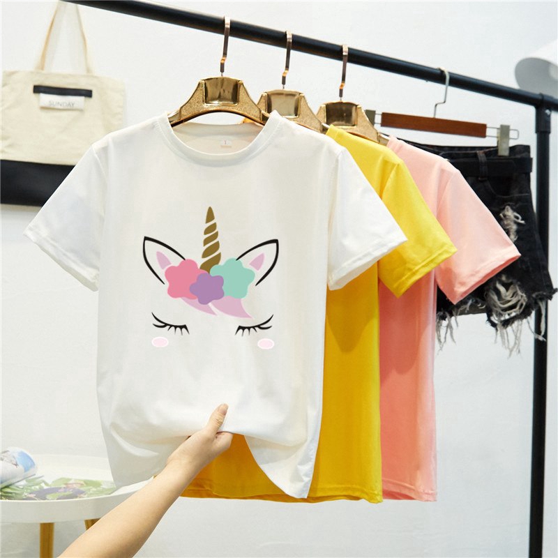  Kaos  T Shirt Model Longgar Lengan Pendek Print Unicorn 