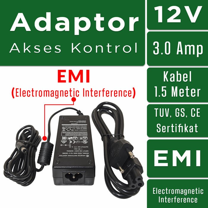 Adaptor Akses Kontrol 12V-3A Built-in EMI, TUV, GS, CE Sertifikasi