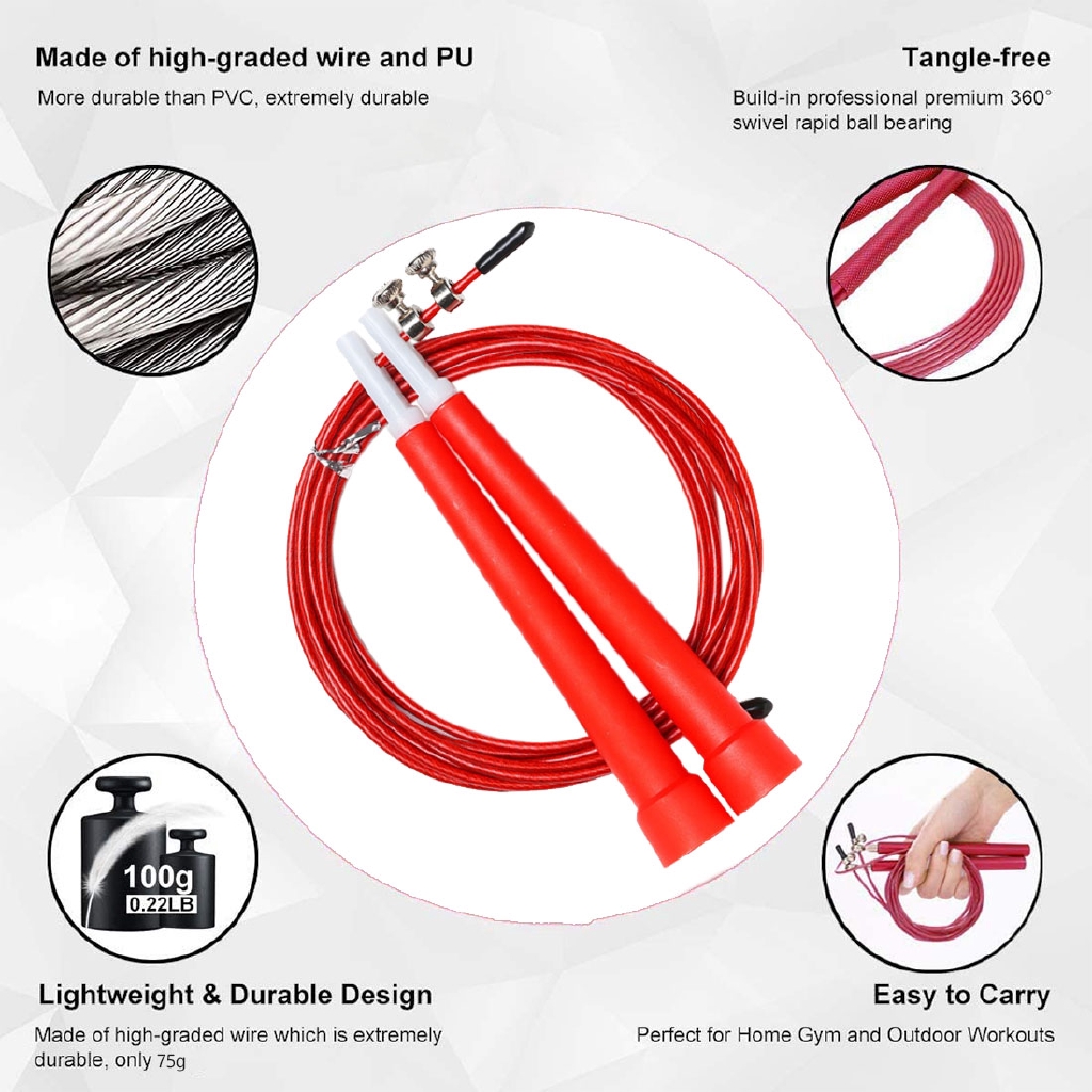 Tali Lompat Skipping 3m Bahan Kabel Baja Dengan Gagang Abs Kecepatan Tinggi Untuk Latihan Tinju