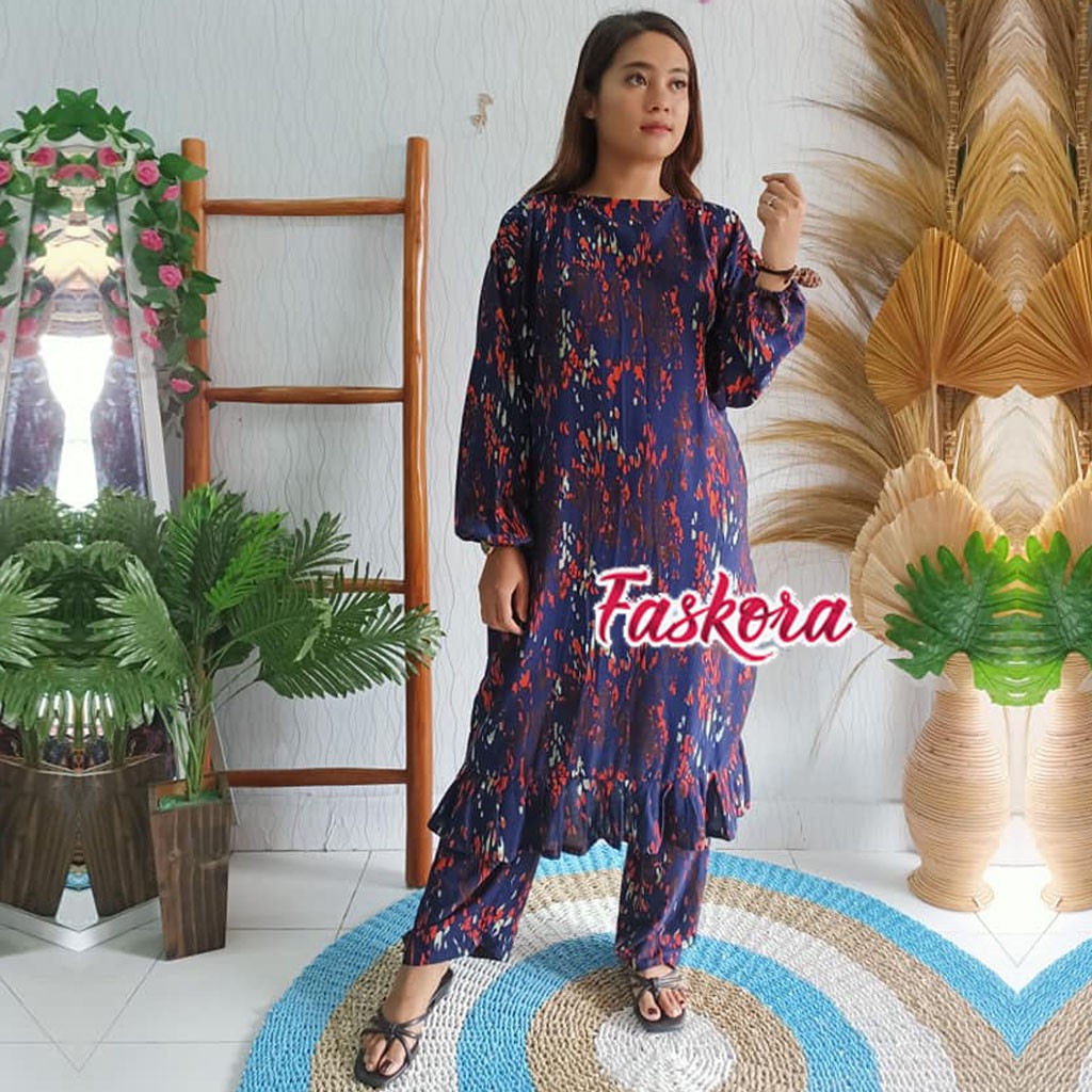 Baju Tunik Wanita Jumbo Terbaru Murah / Setelan Tunik dan Celana Jumbo Tie dye / Stelan Tunik Celana