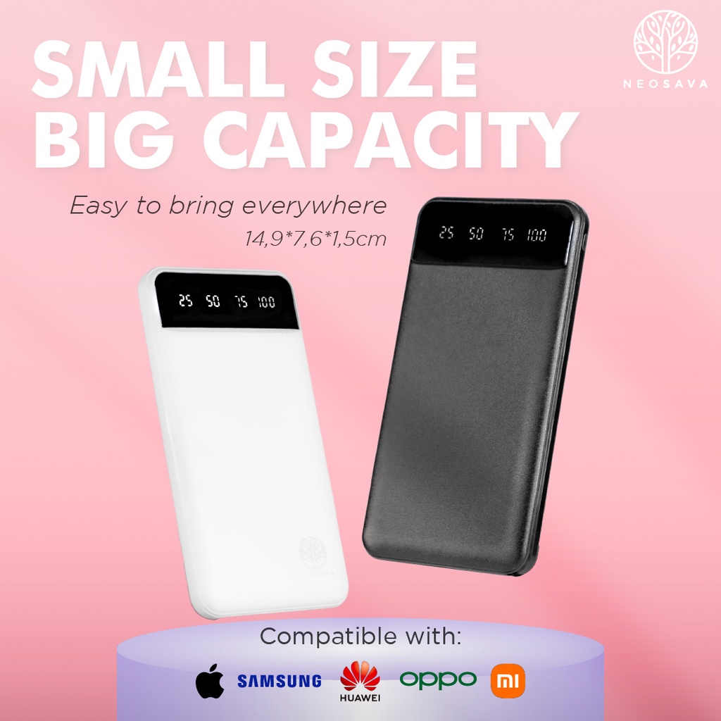 Powerbank 20000 mAh NEOSAVA Dual USB LED Mini Murah Fast Charging Original Android Universal
