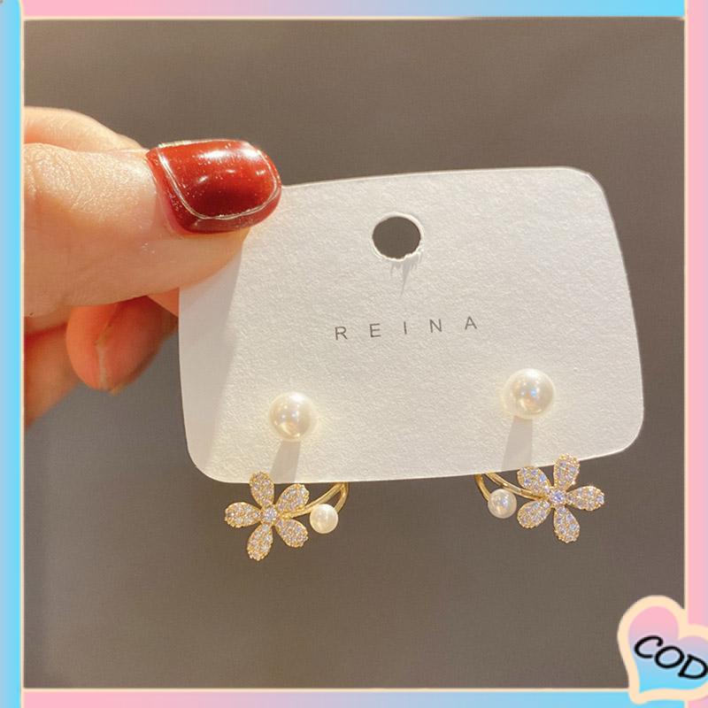 COD❤️ Anting Stud Bentuk Bunga Aksen Mutiara Untuk Wanita-A.one