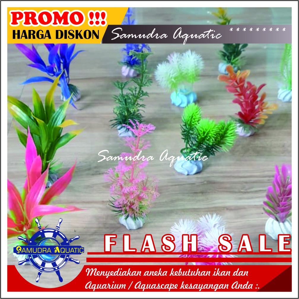 Tanaman Hias Aquarium 10 CM (CAMPUR), Hiasan Bunga Plastik Aquarium Aquascape