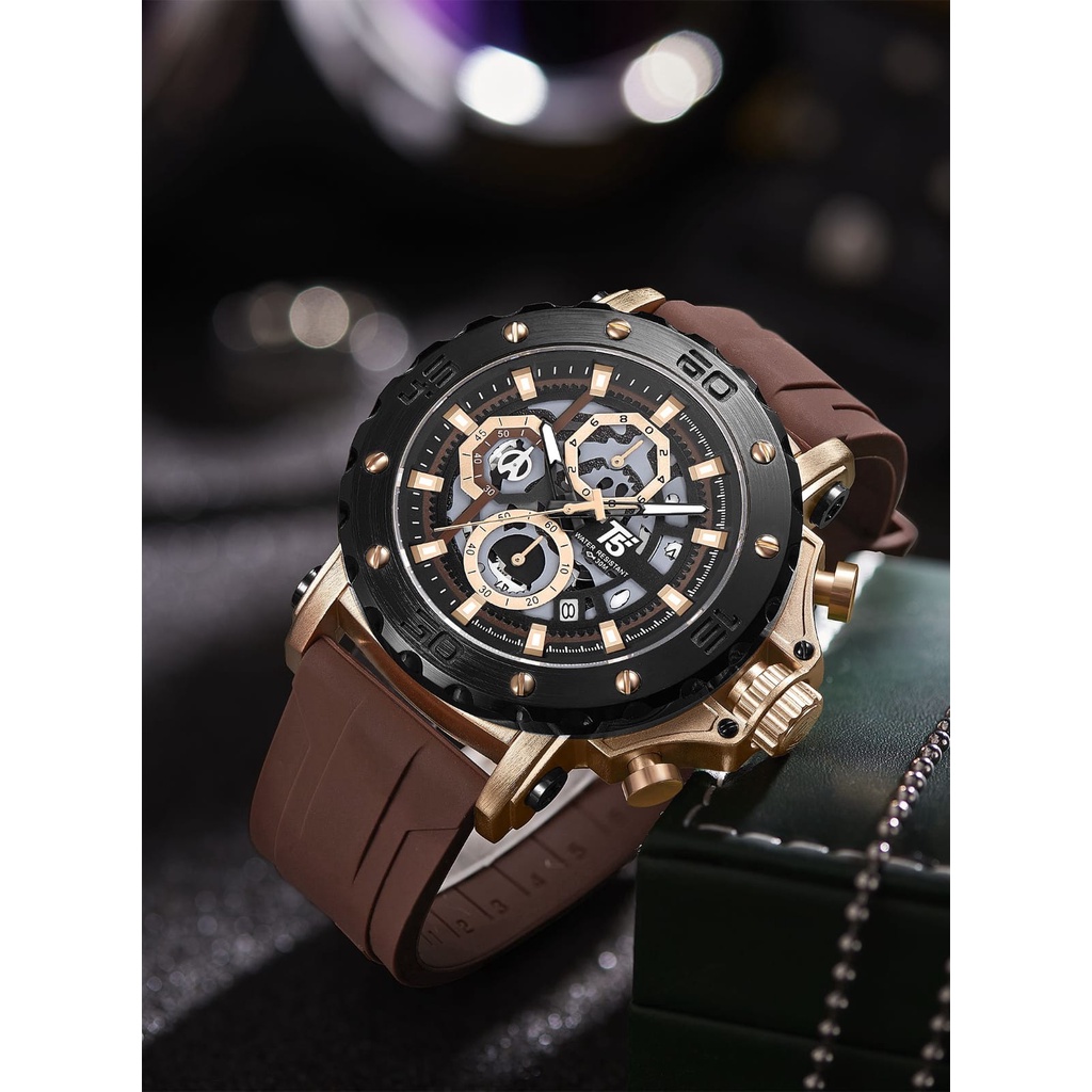 JAM TANGAN PRIA TERBARU T5 H 3914 G ORIGINAL WATER RESISTANT/ JAM TANGAN PRIA ORIGINAL RUBBER STRAP CRONOGRAPH