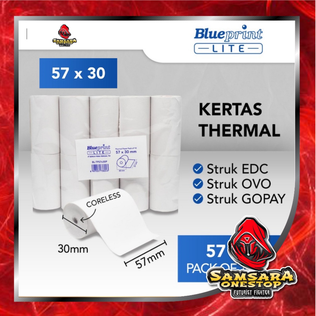 

KERTAS THERMAL STRUK BLUEPRINT 57x30 KERTAS KASIR STRUK 57 x 30 EDC PPOB BPLT KERTAS TERMAL