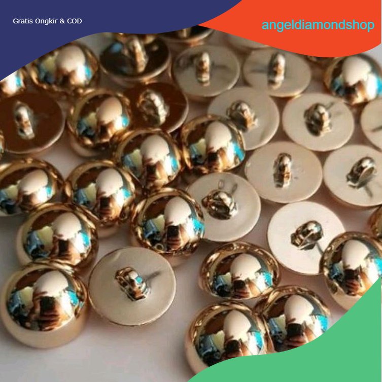 COD 100 pcs Diameter 9/11/13/15/18 mm - Kancing Baju Jamur Emas Polos Timbul - Kancing Emas SILVER Timbul