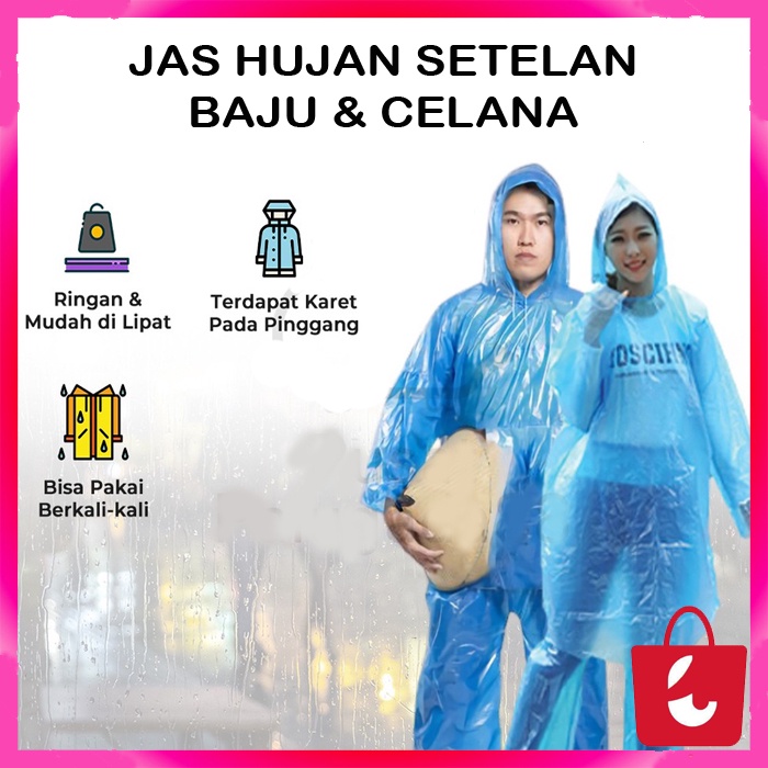 [Bisa COD] Jas Hujan Plastik Pria Wanita Dewasa Mantel Jas Hujan Dewasa Setelan Baju Celana Tebal dan Kuat