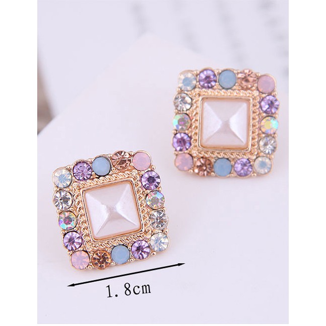 LRC Anting Tusuk Fashion Gold 925 Silver Needle Metal Flash Drill Geometric Square Earrings A58793