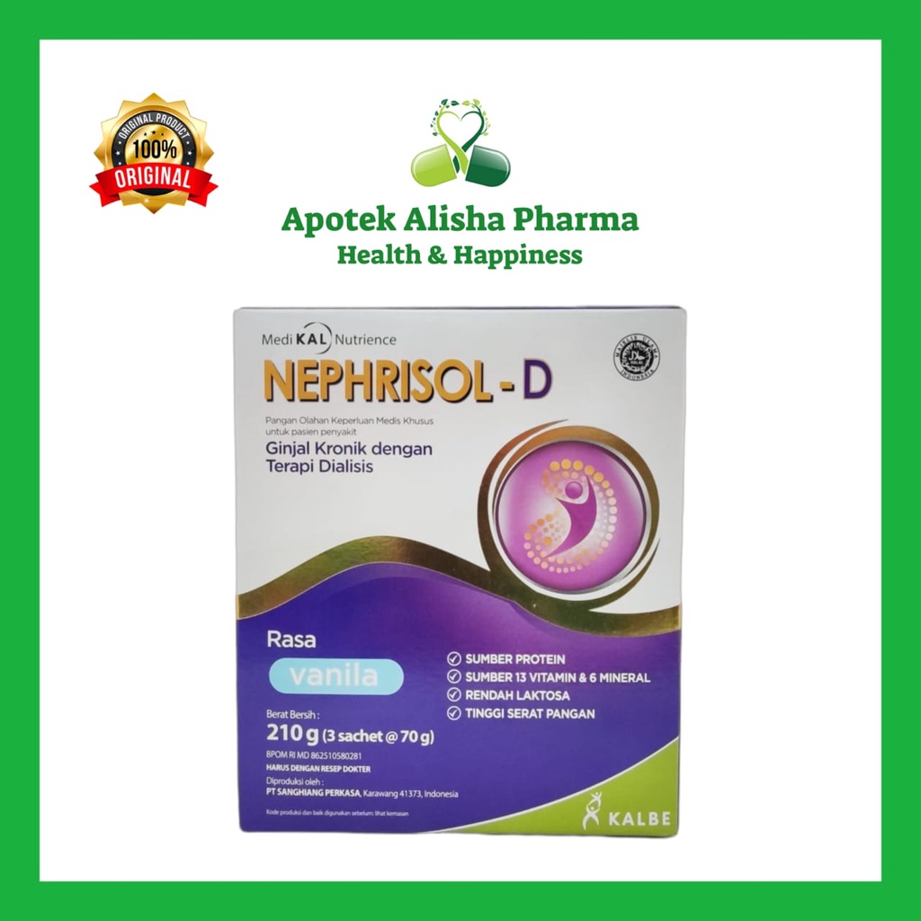 Nephrisol D Cappucino / Vanila (Box 210gr) - Neprisol D Susu Tinggi Serat Rendah Laktosa Untuk Penderita Ginjal Kronik Terapi Dialisis / Nefrisol