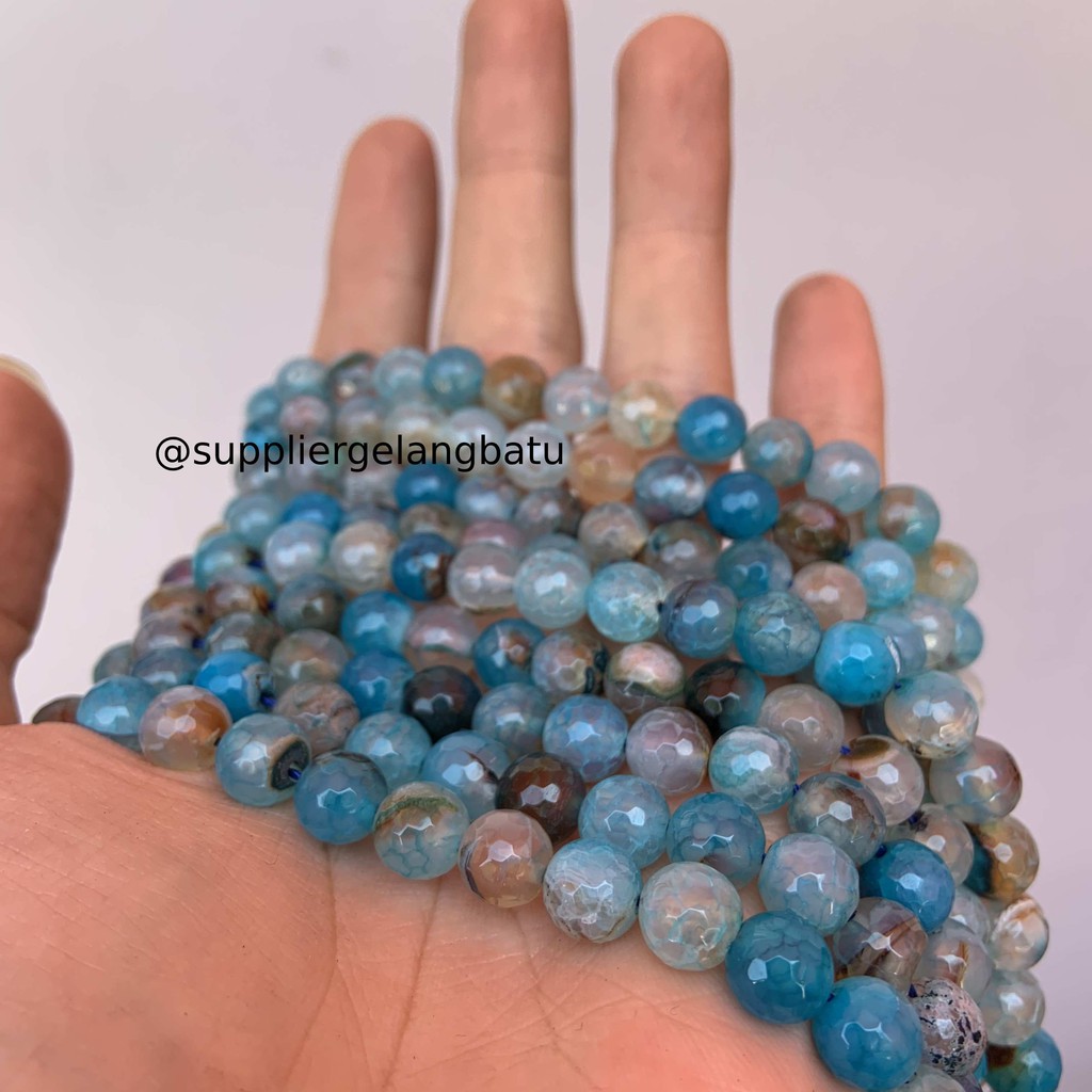 batu aquamarine serat FACETED BEADS 8mm cutting bahan gelang kalung