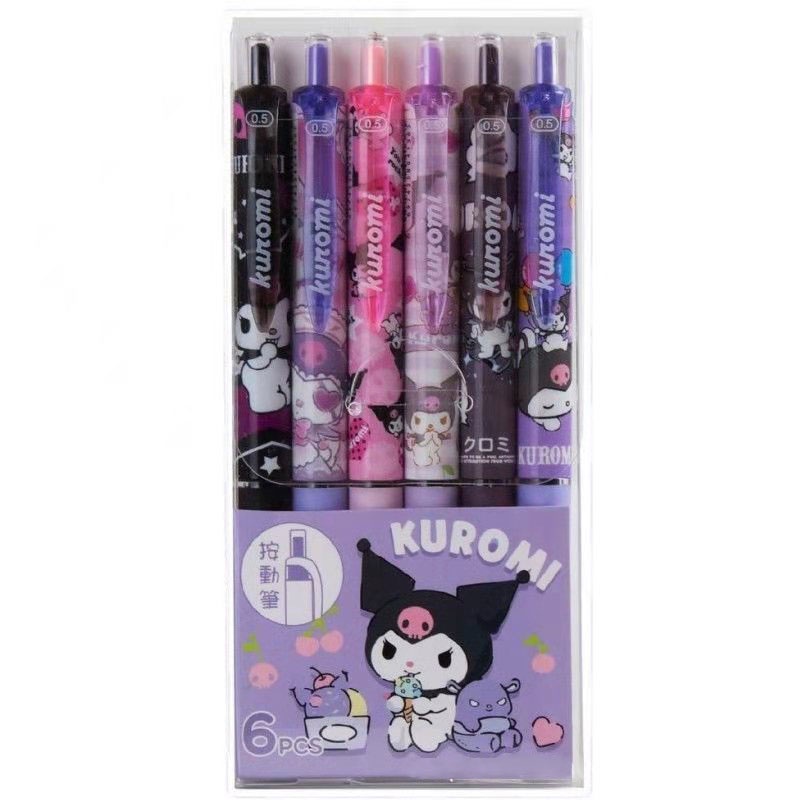 Kuromi 6pcs / Set Pulpen Gel 0.5mm Tinta Hitam Motif Kartun Lucu Untuk Stationery Pelajar Wanita