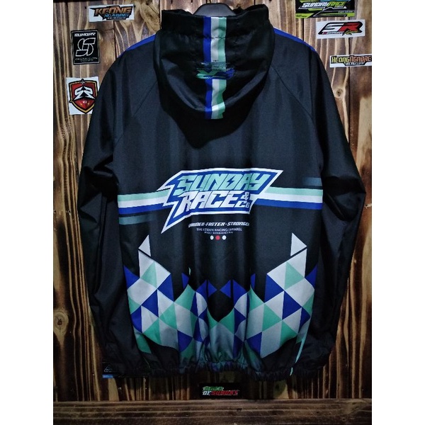 jaket parasut original sunday race motif racing allsize