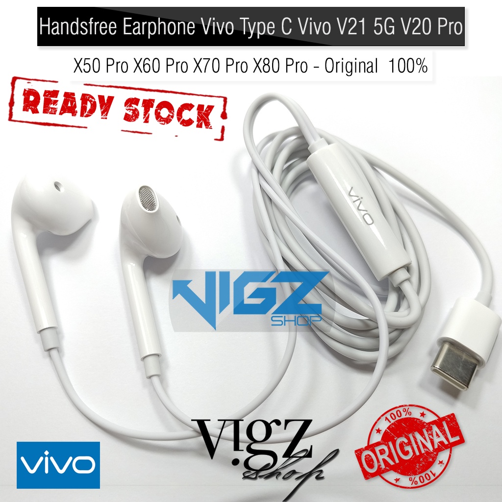Handsfree Earphone Vivo Type C Vivo V21 5G V23 5G V23e V25 V25e V25 Pro Y100 5G V27e V27 V27 Pro V29 V29e V30 V30 Pro T1 Pro V20 Pro X50 Pro X60 Pro X70 Pro X80 Pro X90 X90 Pro Original 100%
